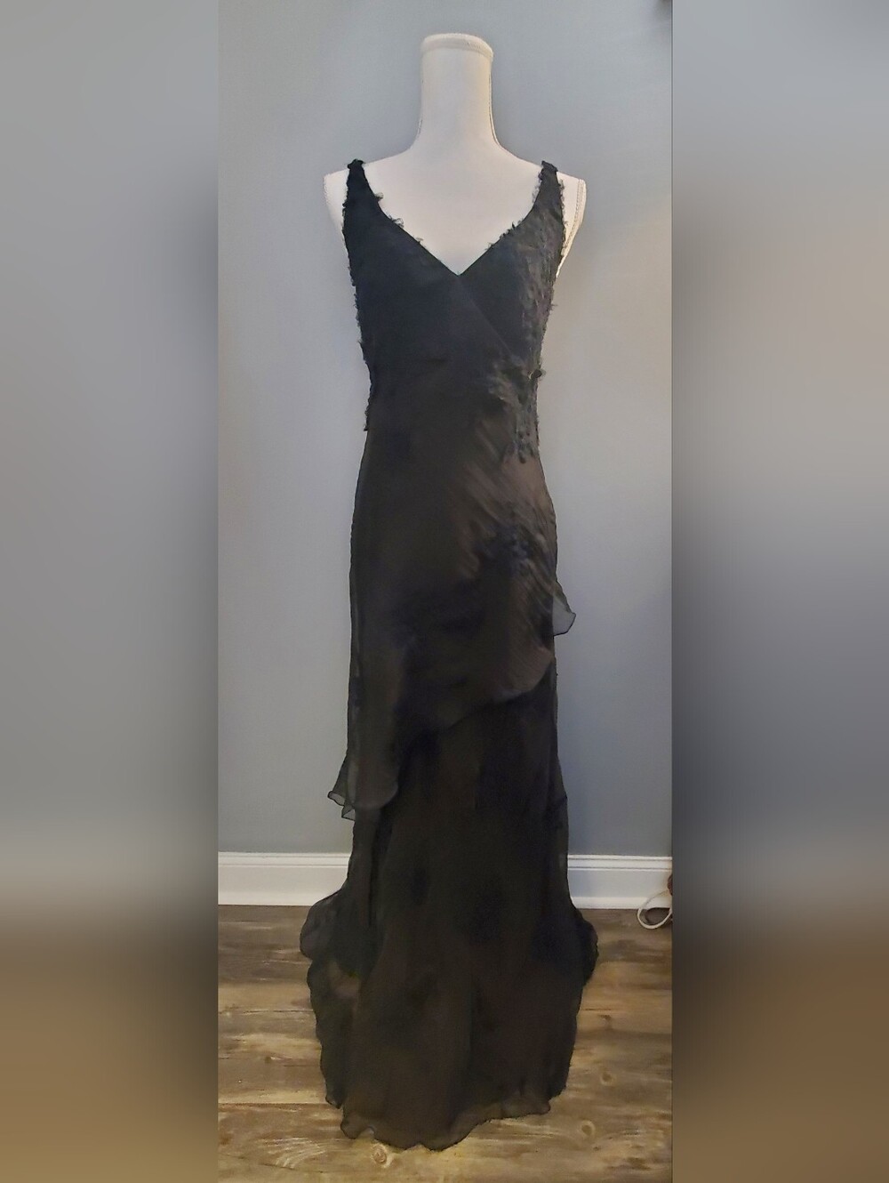 Peter Langner Vintage Black Silk Sleeveless V-Neck Dress